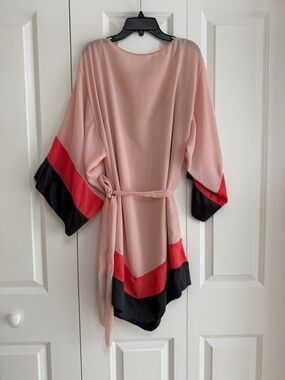 Halston Heritage 2 Piece Dress Sheer Overlay Slip Dress Pink Belted Size M